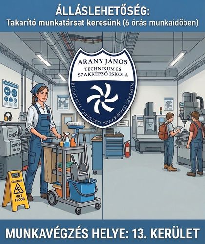 Takarítói állás iskolánk tanműhelyében